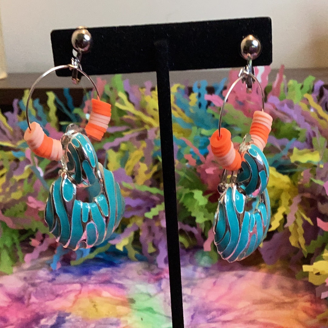 Teal and Orange Vintage Earrings