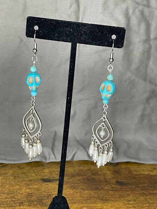 Turquoise Skull Dangle Earring