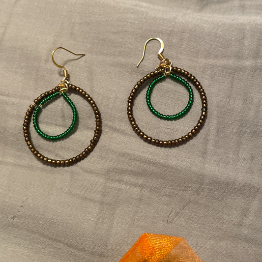 Green and brown hoop earrings